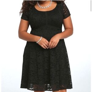Torrid Black Lace Contrast Skater Dress 4X LBD little black dress lacy formal